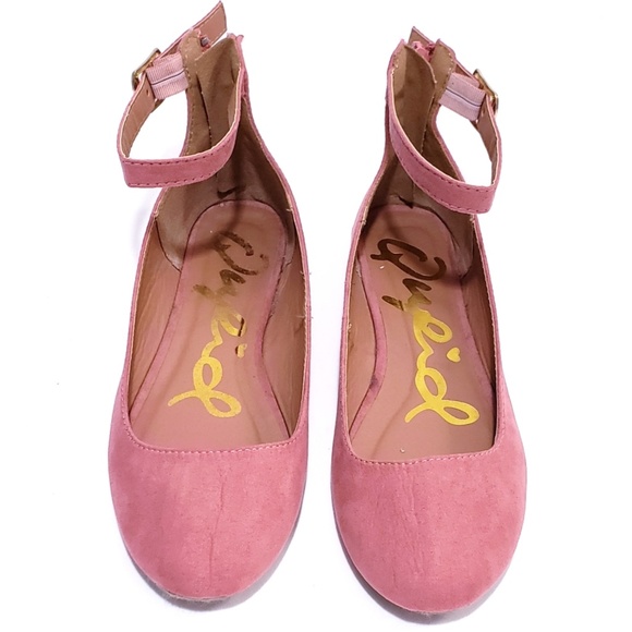 Qupid Faux Suede Pink Ankle Ballet Flats - Picture 2 of 7